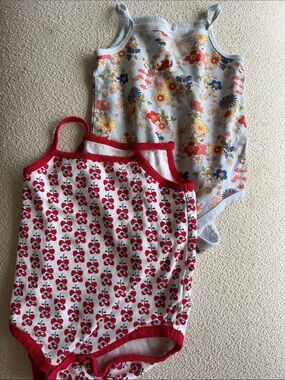 next Girls' Floral & Cherry Tank Bodysuit Set - Red, Light Blue